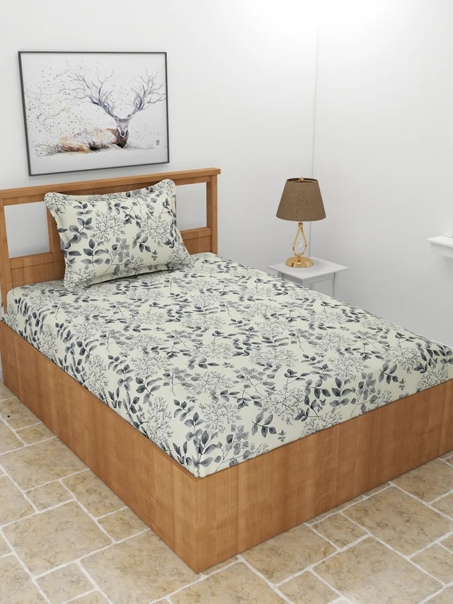 MORADO Premium Glace Cotton Single Bedsheet with 1 King Size Pillow Cover (60x90, Inches) - 60x90 Inches, Offwhite