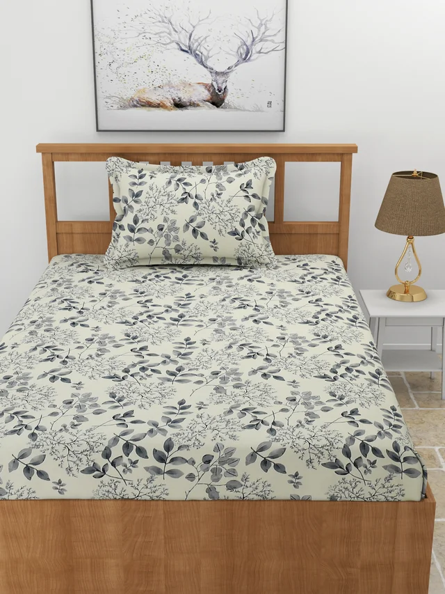 MORADO Premium Glace Cotton Single Bedsheet with 1 King Size Pillow Cover (60x90, Inches) - 60x90 Inches, Offwhite