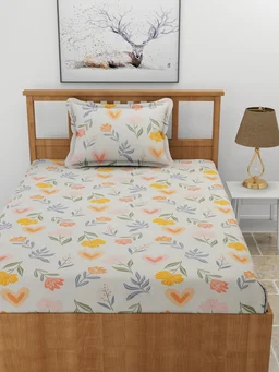 MORADO Premium Glace Cotton Single Bedsheet with 1 King Size Pillow Cover (60x90, Inches) - 60x90 Inches, Offwhite