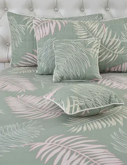 MORADO Glace Cotton 5 Pcs with Beautiful White Pompom Lace Bedding Set | Double Bed Size Bedsheet with 2 Pillow Covers and 2 Filled Cushions (90x100 Inches - Green) - 90x100 Inches, Green