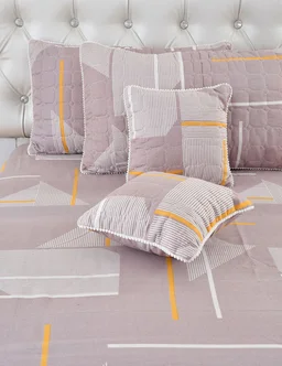MORADO Glace Cotton 5 Pcs with Beautiful White Pompom Lace Bedding Set | Double Bed Size Bedsheet with 2 Pillow Covers and 2 Filled Cushions (90x100 Inches - Brown) - 90x100 Inches, Brown