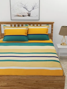 MORADO Premium Glace Cotton Double Bedsheet with 2 King Size Pillow Covers (90x100 Inches) - Multicolor