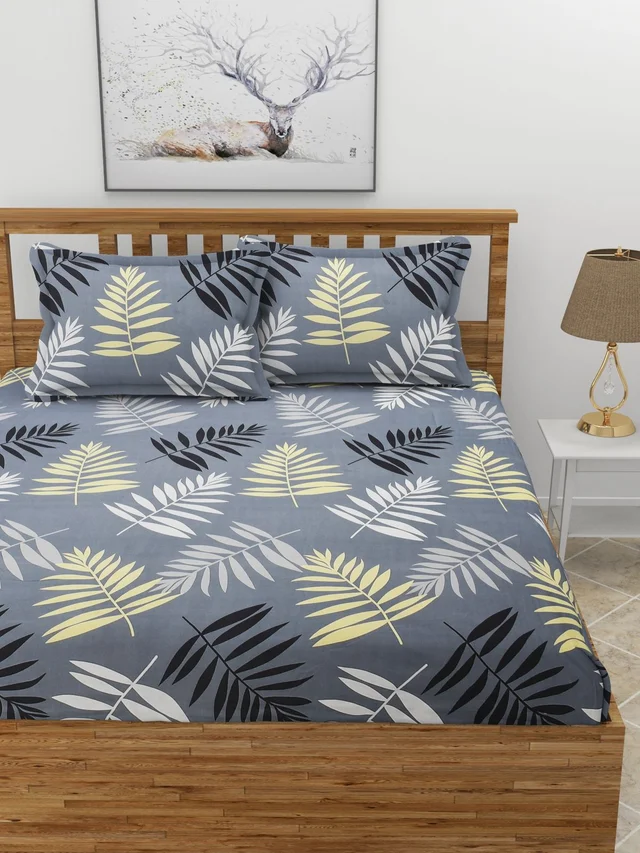 MORADO Premium Glace Cotton Double Bedsheet with 2 King Size Pillow Covers (90x100 Inches) - Grey