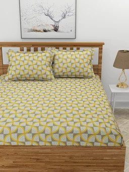 MORADO Premium Glace Cotton Double Bedsheet With 2 King Size Pillow Covers (90x100 Inches) - 72x78x8 Inches, Beige