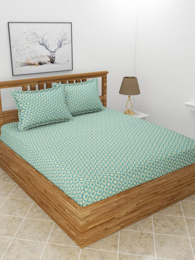 MORADO Premium Glace Cotton Double Bedsheet With 2 King Size Pillow Covers (90x100 Inches) - 72x78x8 Inches, Green