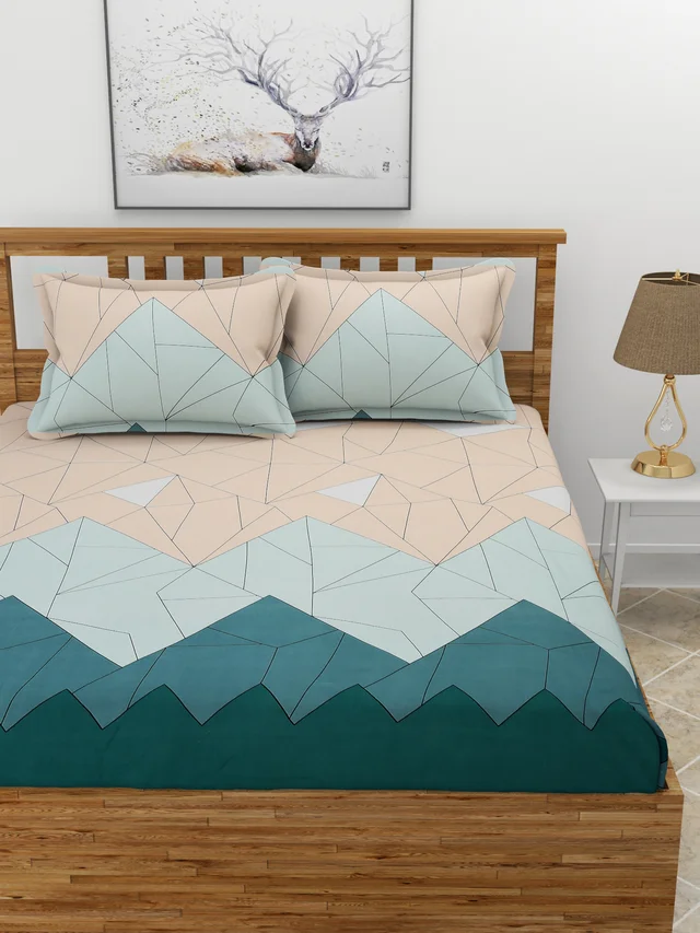MORADO Premium Glace Cotton Double Bedsheet With 2 King Size Pillow Covers (90x100 Inches) - 72x78x8 Inches, Multicolor