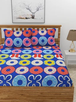 MORADO Premium Glace Cotton Double Bedsheet With 2 King Size Pillow Covers (90x100 Inches) - 90x100 Inches, Blue