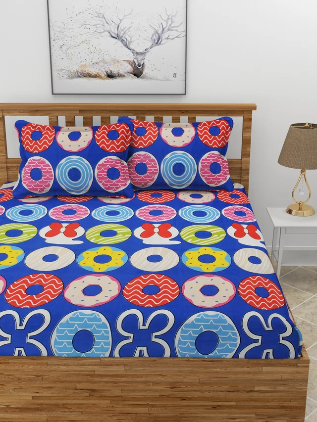 MORADO Premium Glace Cotton Double Bedsheet With 2 King Size Pillow Covers (90x100 Inches) - 90x100 Inches, Blue