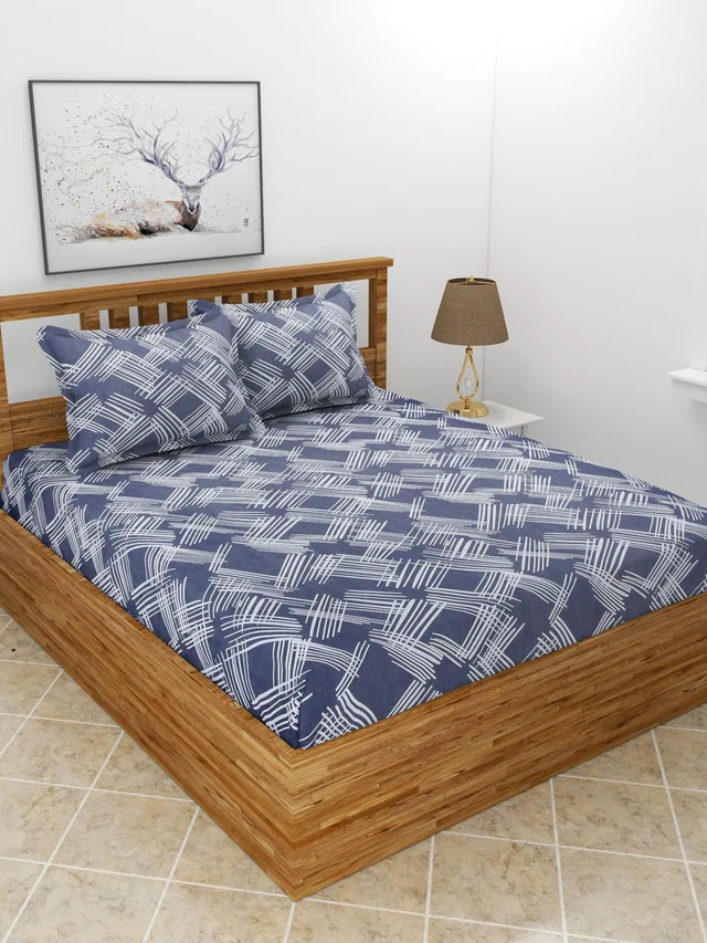 MORADO Premium Glace Cotton Double Bedsheet With 2 King Size Pillow Covers (90x100 Inches) - 90x100 Inches, Blue