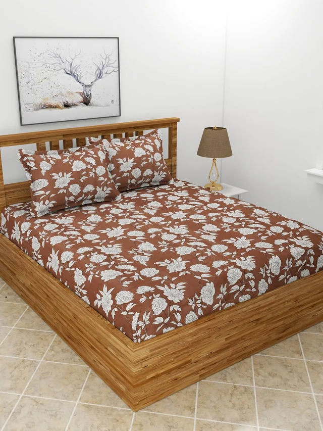 MORADO Premium Glace Cotton Double Bedsheet With 2 King Size Pillow Covers (90x100 Inches) - 90x100 Inches, Coffee