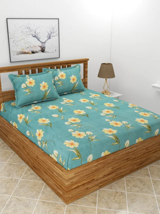 MORADO Premium Glace Cotton Double Bedsheet with 2 King Size Pillow Covers (90x100 Inches, Yellwo Green) - 90x100 Inches, GreenYellow