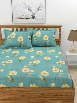 MORADO Premium Glace Cotton Double Bedsheet with 2 King Size Pillow Covers (90x100 Inches, Yellwo Green) - 90x100 Inches, GreenYellow