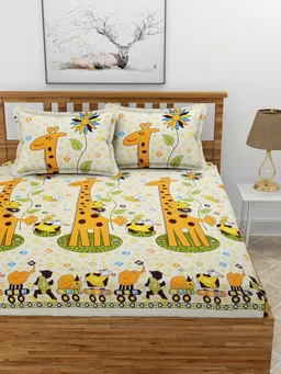 MORADO Premium Glace Cotton Elastic Fitted Double Bedsheet with 2 Pillow Covers (72x78x8 Inches) - Yellow, Hand Wash or Machine Wash, Wash Dark Colors Separately, Do not Bleach