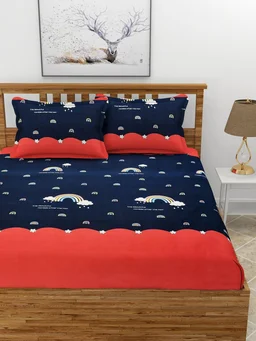 MORADO Premium Glace Cotton Elastic Fitted Double Bedsheet with 2 Pillow Covers (72x78x8 Inches) - Multicolor, Hand Wash or Machine Wash, Wash Dark Colors Separately, Do not Bleach