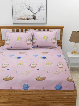 MORADO Premium Glace Cotton Elastic Fitted Double Bedsheet with 2 Pillow Covers (72x78x8 Inches) - Pink, Hand Wash or Machine Wash, Wash Dark Colors Separately, Do not Bleach