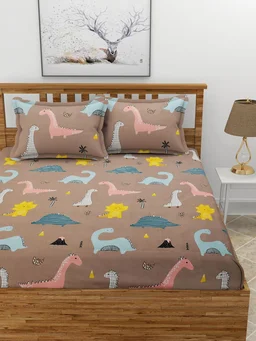 MORADO Premium Glace Cotton Elastic Fitted Double Bedsheet with 2 Pillow Covers (72x78x8 Inches) - Brown, Hand Wash or Machine Wash, Wash Dark Colors Separately, Do not Bleach