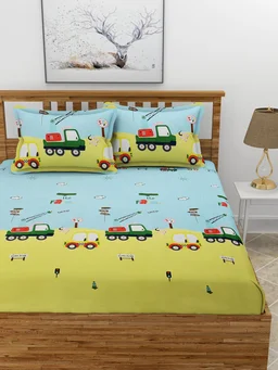 MORADO Premium Glace Cotton Elastic Fitted Double Bedsheet with 2 Pillow Covers (72x78x8 Inches) - Yellow, Hand Wash or Machine Wash, Wash Dark Colors Separately, Do not Bleach