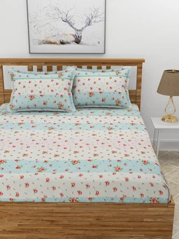 MORADO Premium Glace Cotton Double Bedsheet With 2 King Size Pillow Covers (90x100 Inches) - 90x100 Inches, Multicolor