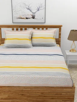 MORADO Premium Glace Cotton Elastic Fitted Double Bedsheet With 2 Pillow Covers (72x78x10 Inches) - 72x78x10 Inches, Multicolor