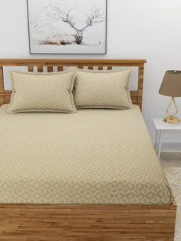 MORADO Premium Glace Cotton Elastic Fitted Double Bedsheet With 2 Pillow Covers (72x78x8 Inches) - 72x78x8 Inches, Yellow