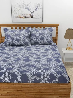 MORADO Premium Glace Cotton Double Bedsheet With 2 King Size Pillow Covers (90x100 Inches) - 90x100 Inches, Blue