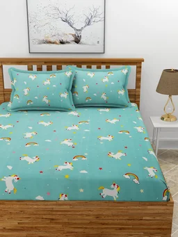 MORADO Premium Glace Cotton Double Bedsheet With 2 King Size Pillow Covers (90x100 Inches) - 90x100 Inches, Blue