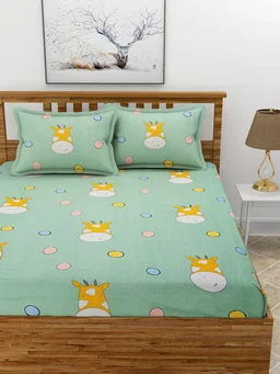 MORADO Premium Glace Cotton Double Bedsheet With 2 King Size Pillow Covers (90x100 Inches) - 90x100 Inches, Green