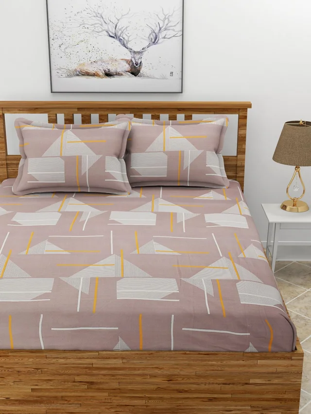MORADO Premium Glace Cotton Double Bedsheet With 2 King Size Pillow Covers (90x100 Inches) - 90x100 Inches, Brown
