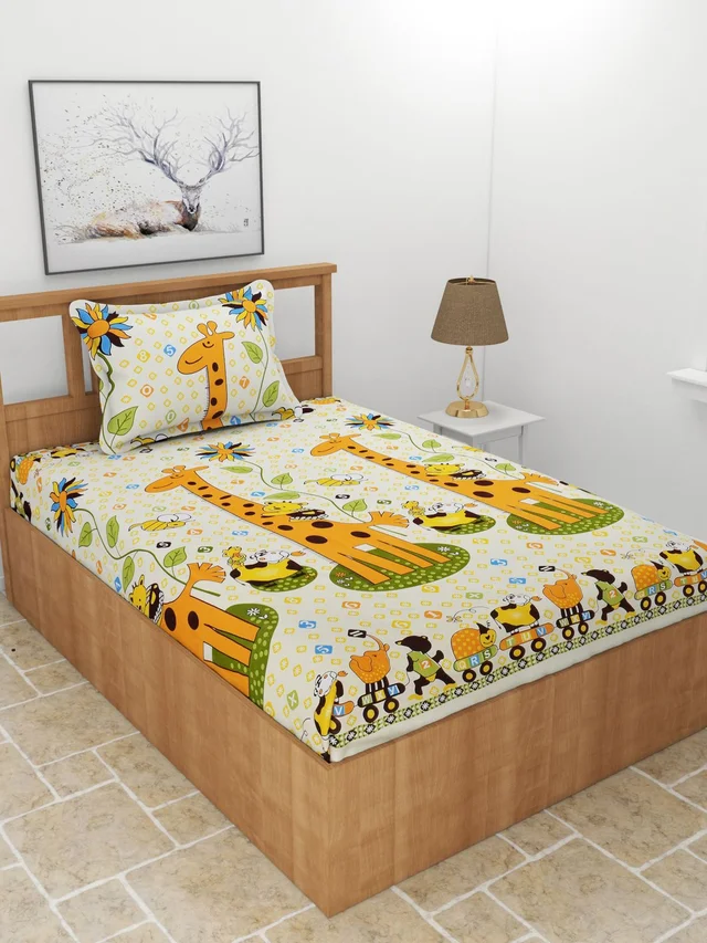 MORADO Premium Glace Cotton Single Bedsheet with 1 King Size Pillow Cover (60x90 Inches) - Yellow