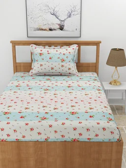 MORADO Premium Glace Cotton Elastic Fitted Single Bedsheet With 1 Pillow Cover (36x72x8 Inches) - 36x72x8 Inches, Multicolor