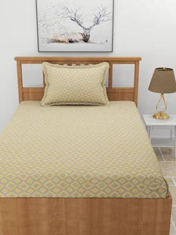 MORADO Premium Glace Cotton Elastic Fitted Single Bedsheet With 1 Pillow Cover (36x72x8 Inches) - 36x72x8 Inches, Yellow