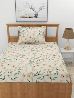 MORADO Premium Glace Cotton Single Bedsheet With 1 King Size Pillow Cover (60x90 Inches) - 60x90 Inches, Beige