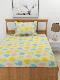MORADO Premium Glace Cotton Single Bedsheet With 1 King Size Pillow Cover (60x90 Inches) - 60x90 Inches, Green