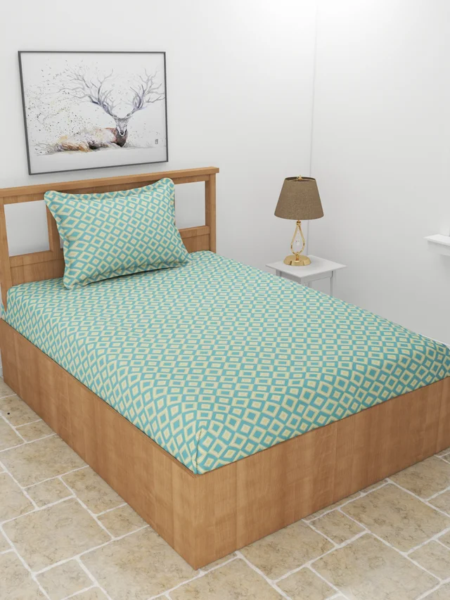 MORADO Premium Glace Cotton Single Bedsheet With 1 King Size Pillow Cover (60x90 Inches) - 60x90 Inches, Green