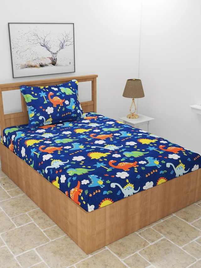 MORADO Premium Glace Cotton Single Bedsheet With 1 King Size Pillow Cover (60x90 Inches) - 60x90 Inches, Blue