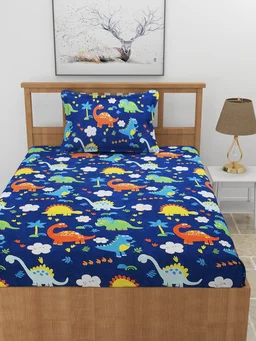 MORADO Premium Glace Cotton Single Bedsheet With 1 King Size Pillow Cover (60x90 Inches) - 60x90 Inches, Blue