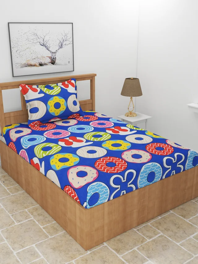 MORADO Premium Glace Cotton Single Bedsheet With 1 King Size Pillow Cover (60x90 Inches) - 60x90 Inches, Blue