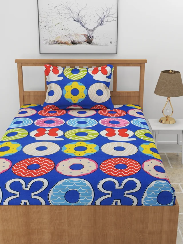 MORADO Premium Glace Cotton Single Bedsheet With 1 King Size Pillow Cover (60x90 Inches) - 60x90 Inches, Blue