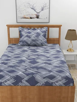 MORADO Premium Glace Cotton Single Bedsheet With 1 King Size Pillow Cover (36x72x8 Inches) - 36x72x8 Inches, Blue