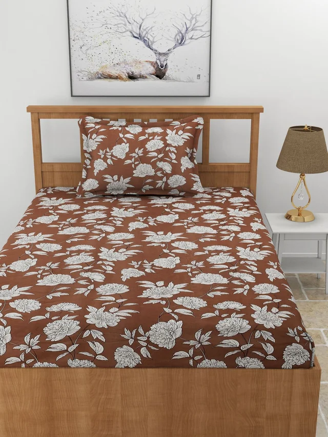 MORADO Premium Glace Cotton Single Bedsheet With 1 King Size Pillow Cover (60x90 Inches) - 60x90 Inches, Coffee
