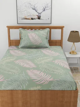 MORADO Premium Glace Cotton Single Bedsheet With 1 King Size Pillow Cover (60x90 Inches) - 60x90 Inches, Green