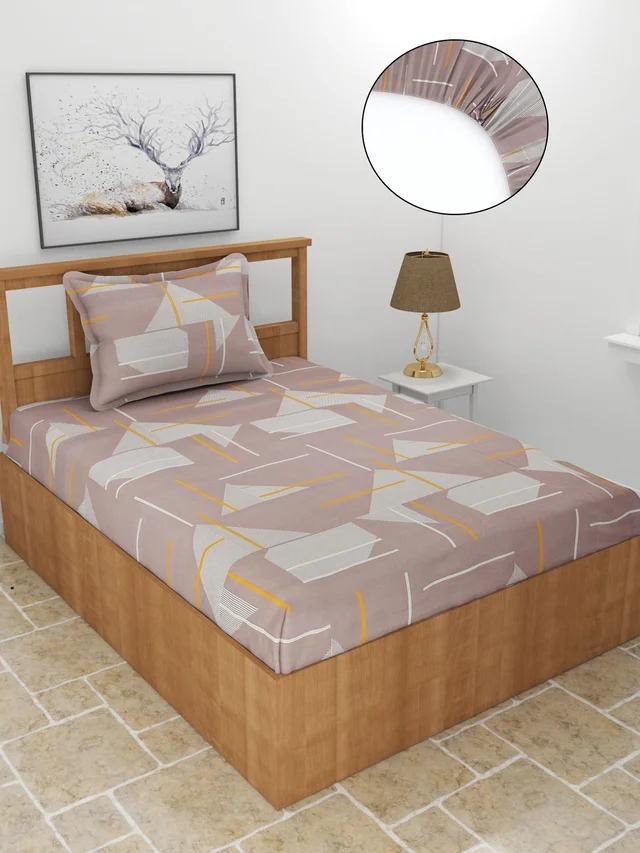 Morado MORADO Premium Glace Cotton Single Bedsheet With 1 King Size Pillow Cover (36x72x8 Inches) - Brown