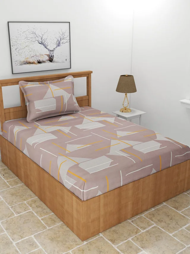 MORADO Premium Glace Cotton Single Bedsheet With 1 King Size Pillow Cover (60x90 Inches) - 60x90 Inches, Brown