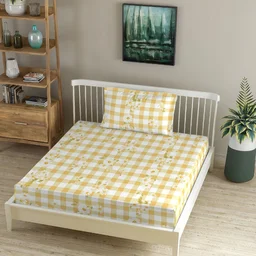 Morado MORADO Premium Glace Cotton Single Flat Bedsheet with 1 King Size Pillow Cover (60x90 Inches)-Yellow - 60x90 inches
