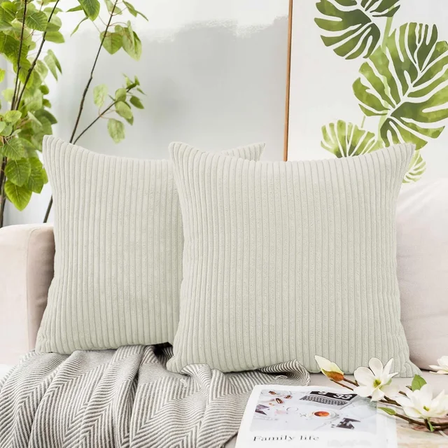 Luxe Home Corduroy Cushion Cover Super Soft for Sofa (16x16 Inch, Cream) Pack of 2