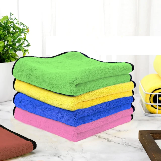 LUXE HOME INTERNATIONAL Microfiber 600 GSM Cleaning Cloth Towel for Dusting Washing & Glass Drying, Car Detailing, Kitchen, Gym - Solid Multi-Color (30x40cm) Set of 1