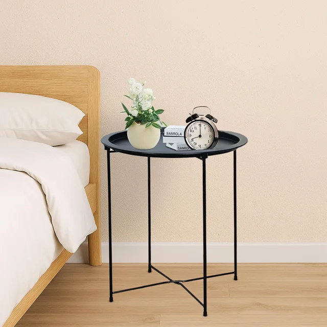 LUXE HOME INTERNATIONAL Round Metal Side Table for Living Room & Bedroom â€“ Modern Bedside Table, Coffee Table, Corner Table with Sturdy Iron Frame, Black (47x47x50 cm)