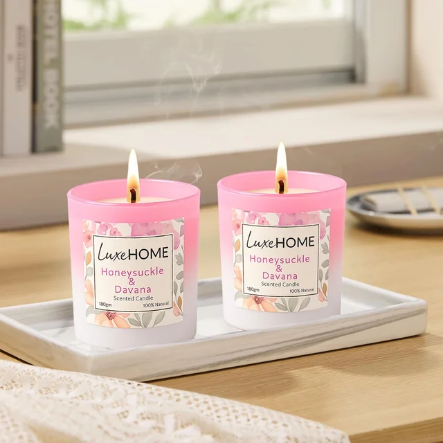 Luxe Home Scented Glass Jar Candles Set |Scented Candle Set of 2 |Premium Fragrance Jar Candle for Home Decor & Relaxation | Non- Toxic Long Burning, Elegant Candle. (Pack of 2)