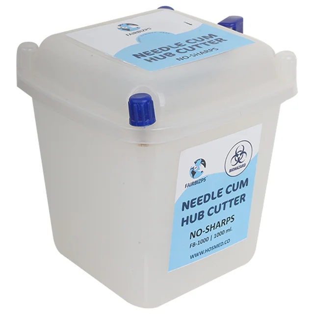 FAIRBIZPS ABS Needle Cum Syringe Hub Destroyer Manual Hub Cutter, Sharp Container 1000ML (White Translucent)