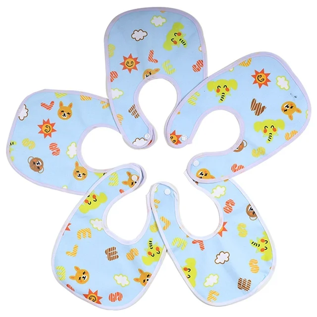 FAIRBIZPS Soft Baby Bibs Washable Waterproof Printed Baby Bibs Apron with Button for Baby Feeding- Set of 5